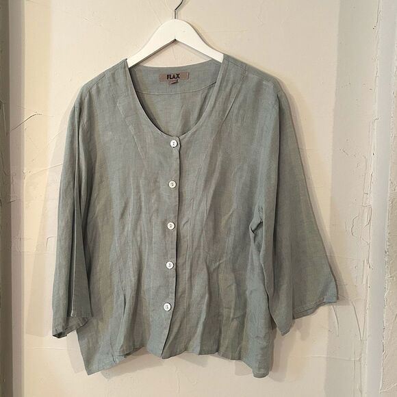 Flax Linen Women’s Size Large Light Dusty Sage Color Button up Blouse Top - Picture 5 of 9